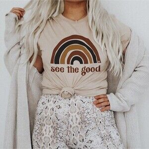Alley & Rae See the Good boho rainbow tee shirt small
